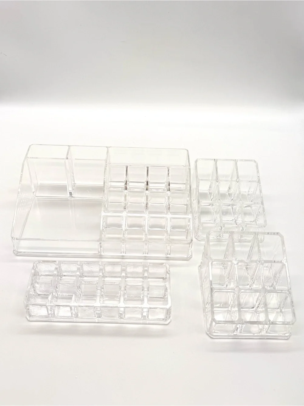 Clear Acrylic Makeup Organizer Set 4pc Lipstick Holder Vanity Storage